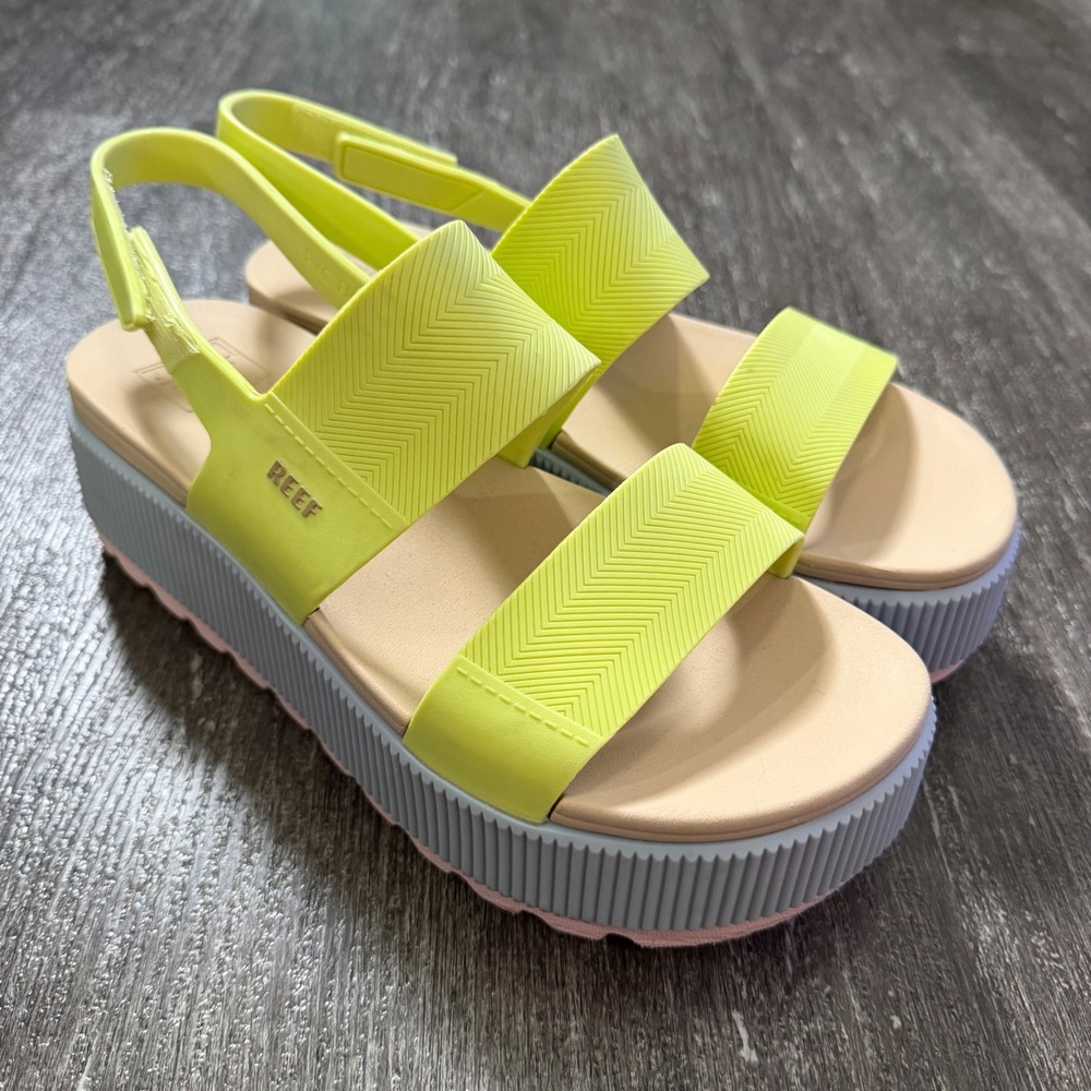 Reef Platform Sandals Women Size 9 Neon Yellow Water Friendly Flatform Strappy